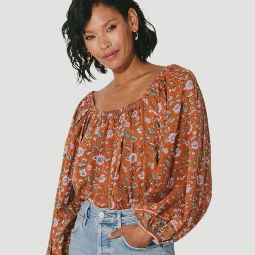 Cleobella Rust Floral Peasant Blouse